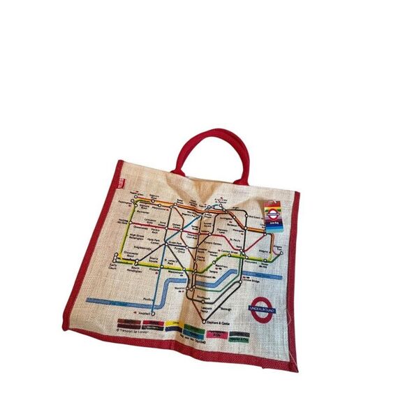 London Underground Jute Bag With Red Handles - Picture 2 of 7